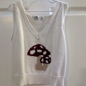 V-Neck Cropped Mushroom Sweater Vest